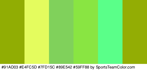 #91AD03 #E4FC5D #7FD15C #89E542 #59FF88 #94AD05 Colors