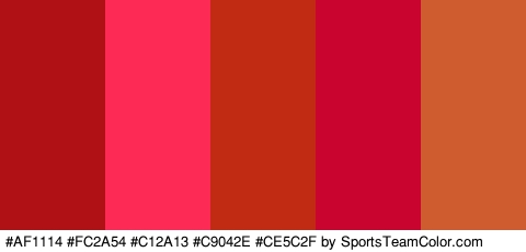 #AF1114 #FC2A54 #C12A13 #C9042E #CE5C2F Colors