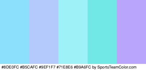 #8DE0FC #B5CAFC #9EF1F7 #71E8E6 #B9A6FC Colors