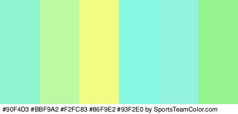 #90F4D3 #BBF9A2 #F2FC83 #86F9E2 #93F2E0 #95F490 Colors