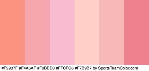 #F9937F #F4A6AF #F9BBD0 #FFCFC6 #F7B9B7 #ED828D Colors