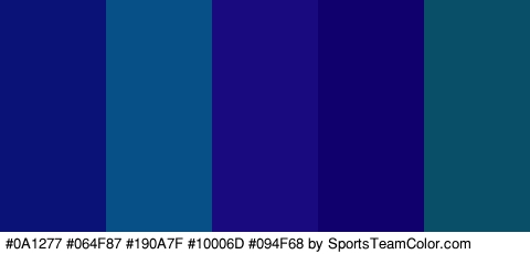 #0A1277 #064F87 #190A7F #10006D #094F68 Colors