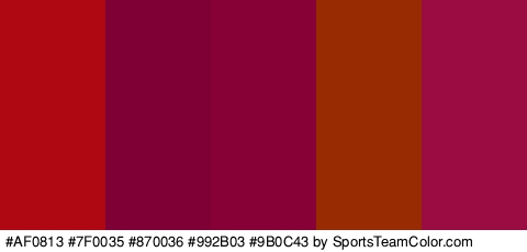 #AF0813 #7F0035 #870036 #992B03 #9B0C43 Colors