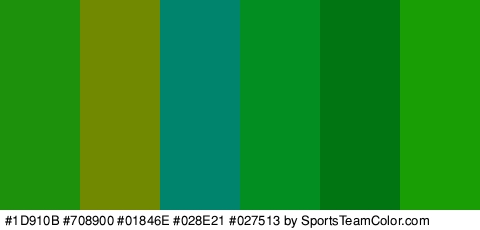 #1D910B #708900 #01846E #028E21 #027513 #1A9E06 Colors