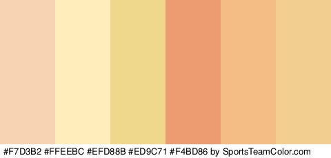 #F7D3B2 #FFEEBC #EFD88B #ED9C71 #F4BD86 #F2CE91 Colors