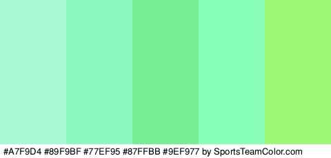 #A7F9D4 #89F9BF #77EF95 #87FFBB #9EF977 Colors