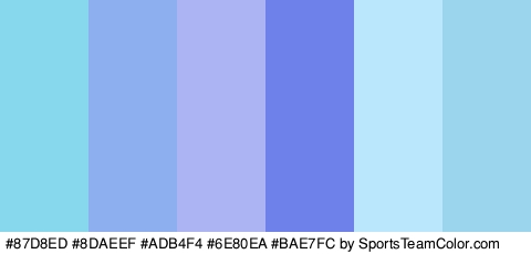 #87D8ED #8DAEEF #ADB4F4 #6E80EA #BAE7FC #9AD4ED Colors