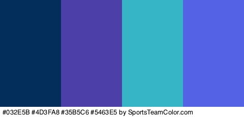 #032E5B #4D3FA8 #35B5C6 #5463E5 Colors