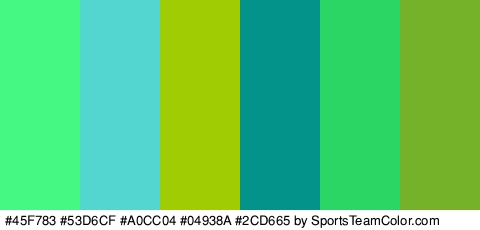 #45F783 #53D6CF #A0CC04 #04938A #2CD665 #75B22A Colors