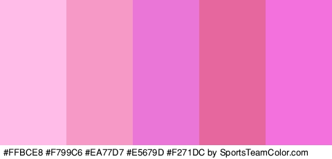 #FFBCE8 #F799C6 #EA77D7 #E5679D #F271DC Colors