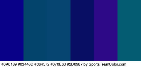 #0A0189 #03446D #064572 #070E63 #2D0987 #035C72 Colors