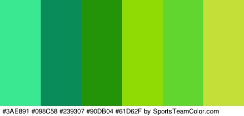 #3AE891 #098C58 #239307 #90DB04 #61D62F #C4E038 Colors