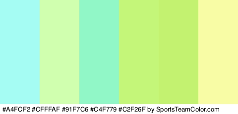 #A4FCF2 #CFFFAF #91F7C6 #C4F779 #C2F26F #F8FCA4 Colors