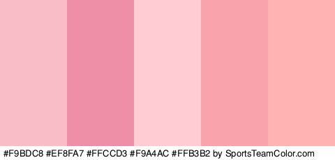 #F9BDC8 #EF8FA7 #FFCCD3 #F9A4AC #FFB3B2 Colors