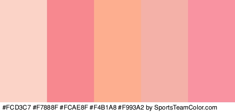 #FCD3C7 #F7888F #FCAE8F #F4B1A8 #F993A2 Colors