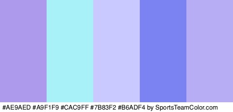 #AE9AED #A9F1F9 #CAC9FF #7B83F2 #B6ADF4 Colors