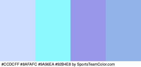 #CCDCFF #8AFAFC #9A96EA #92B4E8 Colors