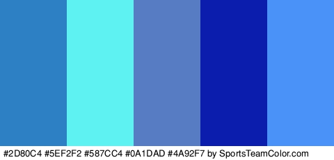 #2D80C4 #5EF2F2 #587CC4 #0A1DAD #4A92F7 Colors