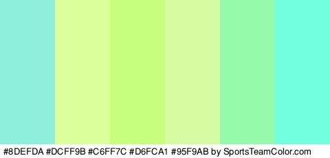 #8DEFDA #DCFF9B #C6FF7C #D6FCA1 #95F9AB #72FFE0 Colors