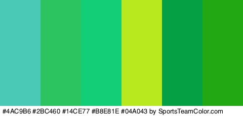 #4AC9B6 #2BC460 #14CE77 #B8E81E #04A043 #21A812 Colors