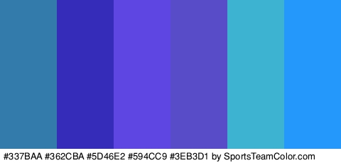 #337BAA #362CBA #5D46E2 #594CC9 #3EB3D1 #2598FC Colors