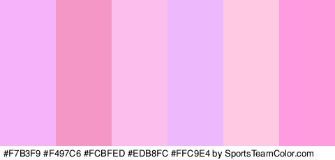 #F7B3F9 #F497C6 #FCBFED #EDB8FC #FFC9E4 #FF9BDF Colors