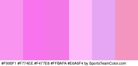 #F995F1 #F774EE #F477E8 #FFBAFA #E6A6F4 #F495C0 Colors