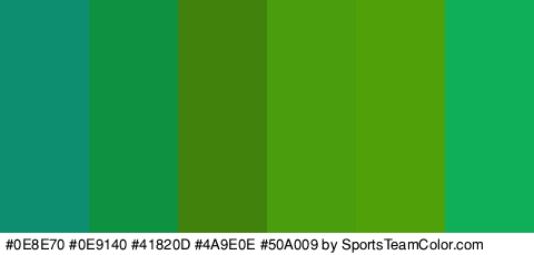 #0E8E70 #0E9140 #41820D #4A9E0E #50A009 #0FAF5A Colors