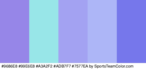 #9686E8 #99E6E8 #A3A2F2 #ADB7F7 #7577EA Colors