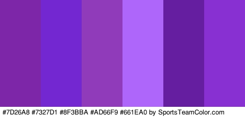 #7D26A8 #7327D1 #8F3BBA #AD66F9 #661EA0 #8830D1 Colors