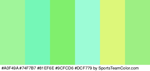 #A0F49A #74F7B7 #81EF6E #9CFCD6 #DCF779 #9EEF83 Colors