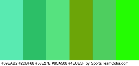 #59EAB2 #2DBF68 #56E27E #6CA508 #4ECE5F #23FC02 Colors