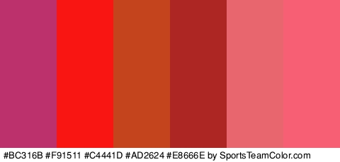 #BC316B #F91511 #C4441D #AD2624 #E8666E #F76074 Colors