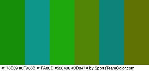 #178E09 #0F968B #1FA80D #528406 #0D847A #607204 Colors