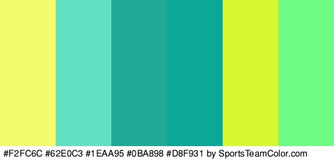 #F2FC6C #62E0C3 #1EAA95 #0BA898 #D8F931 #6FFC84 Colors