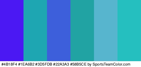 #4B18F4 #1EA6B2 #3D5FDB #22A3A3 #58B5CE #26BFBF Colors