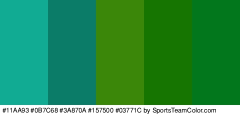 #11AA93 #0B7C68 #3A870A #157500 #03771C Colors