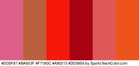 #DD5F87 #BA603F #F7180C #A80313 #DD5856 #ED541C Colors