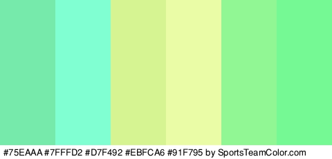 #75EAAA #7FFFD2 #D7F492 #EBFCA6 #91F795 #75F994 Colors