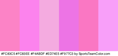 #FC83C5 #FC83EE #F4ABDF #ED74E5 #F977C3 #F89FF9 Colors