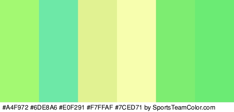 #A4F972 #6DE8A6 #E0F291 #F7FFAF #7CED71 #6BEA74 Colors