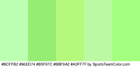 #BCFFB2 #96ED74 #B5F97C #BBF9A2 #A3FF7F Colors