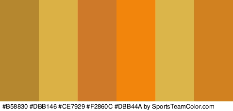 #B58830 #DBB146 #CE7929 #F2860C #DBB44A #D1811F Colors