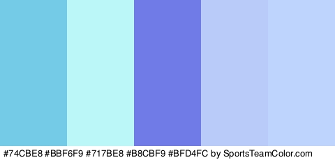 #74CBE8 #BBF6F9 #717BE8 #B8CBF9 #BFD4FC Colors