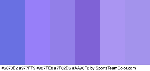 #6870E2 #977FF9 #927FE8 #7F62D6 #AA96F2 #A393ED Colors