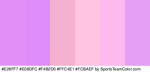 #E28FF7 #E08DFC #F4B2D0 #FFC4E1 #FCBAEF #E59FF4 Colors