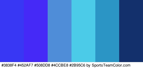 #3838F4 #452AF7 #508DD8 #4CCBE8 #2B95C6 #13306D Colors