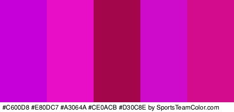 #C600D8 #E80DC7 #A3064A #CE0ACB #D30C8E Colors