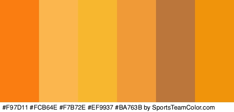 #F97D11 #FCB64E #F7B72E #EF9937 #BA763B #EF940B Colors