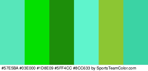 #57E5BA #03E000 #1D8E09 #5FF4CC #8CC633 #3BD3A3 Colors